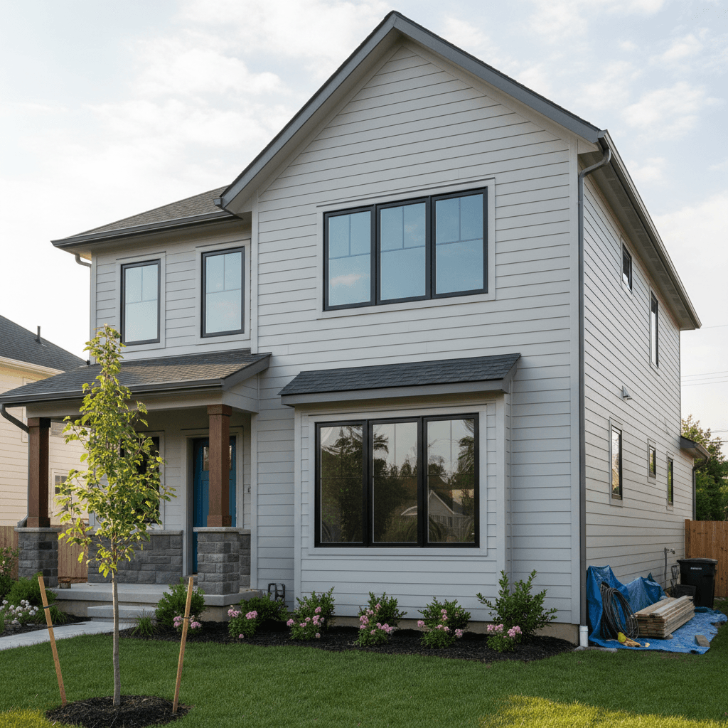 Home exterior with fresh siding and new windows