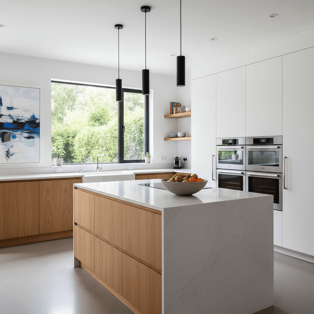 Modern renovated kitchen with new cabinets and countertops