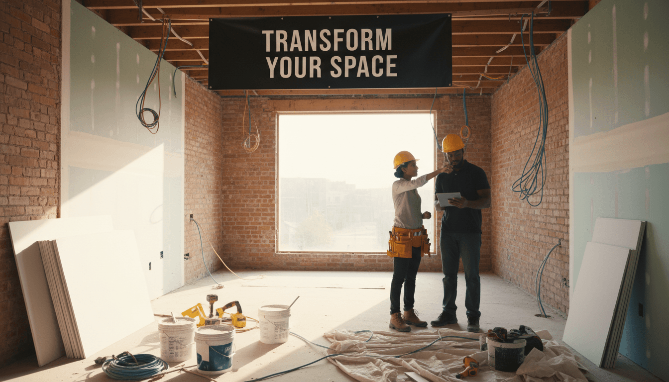 Construction manager reviewing plans with client during a Toronto renovation