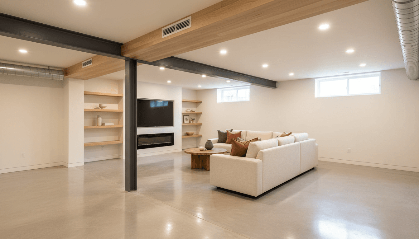 Completed basement renovation with living space